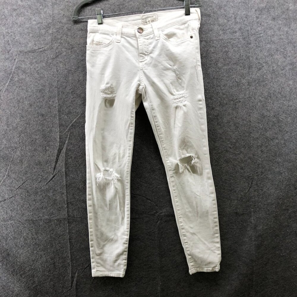 Current/Elliot‎ White Skinny Jeans Womens 25 Distressed Ripped Low Rise Stretch